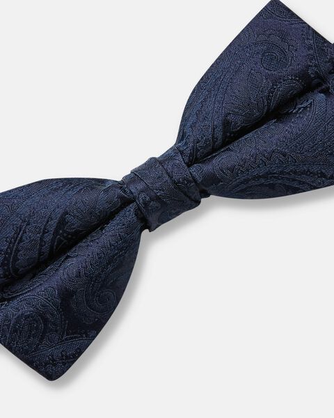 Silk Self Paisley Bow Tie, Navy, hi-res